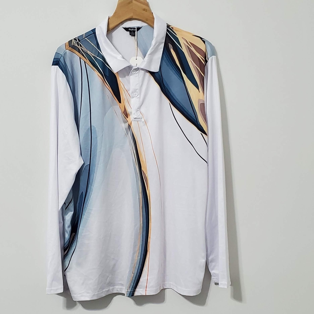 Ouku Mens Abstract Design Button Down Shirt XL NEW - Picture 2 of 9